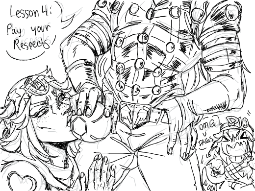 Johnny boy kisses gyro's gigantic steel ball(s) while diego kinkyshames them from a safe distance