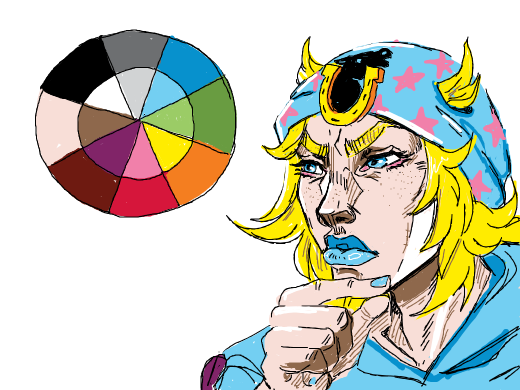 Johnny is glaring mistrustfully at a color wheel