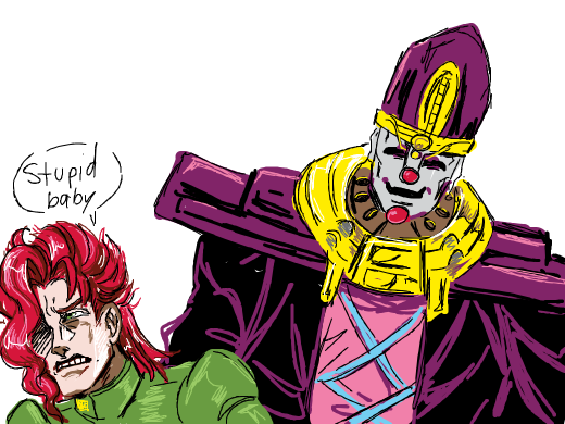 Kakyoin calls Death 13 a stupid baby as he pouts.