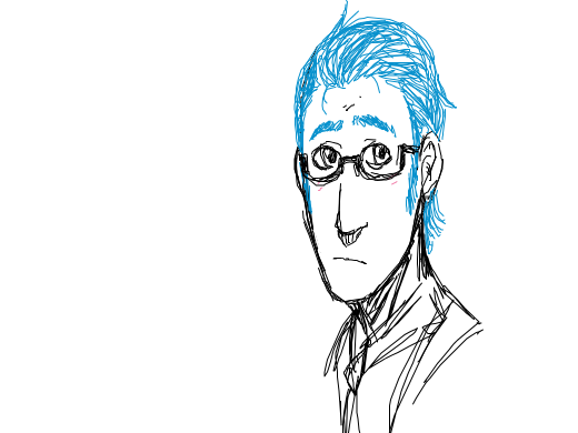 blue hair person with glasses