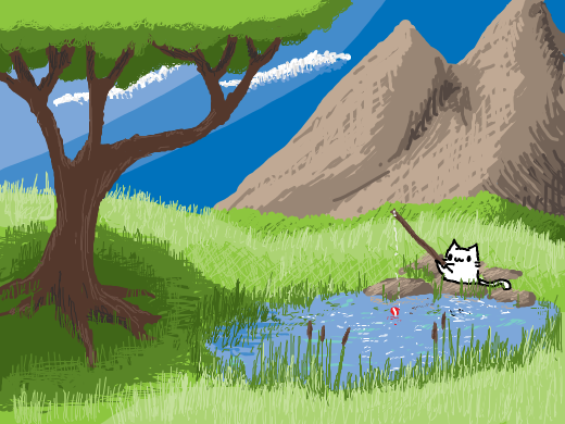 A fishing pond in the rolling green hills.