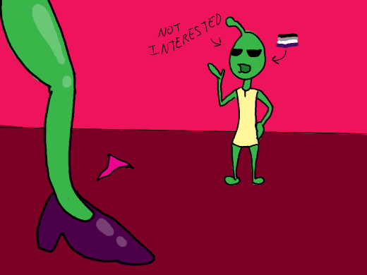 Alien drops panties in front of asexual alien