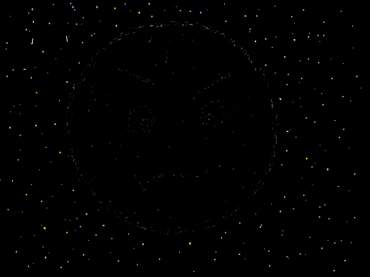 Planet shrouded in darkness, or perhaps a blackhole with a face. It seems perturbed
