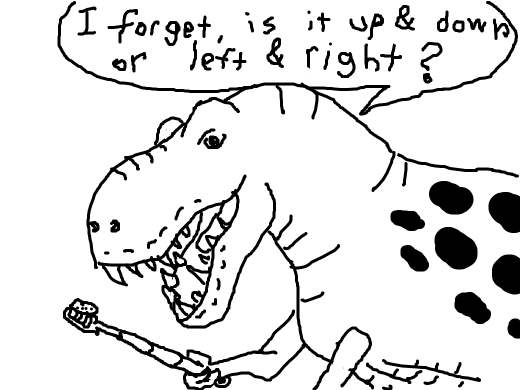 T-rex wondering how he's supposed to brush his teeth