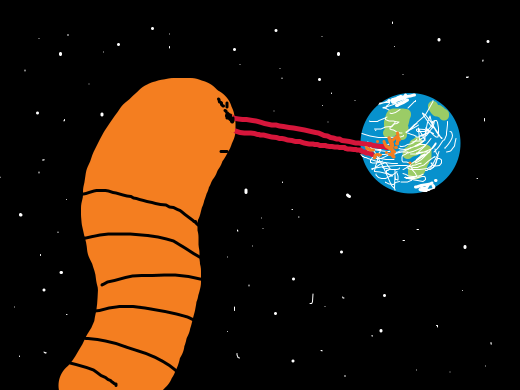 Giant spaceworm zaps the world with eye-lasers