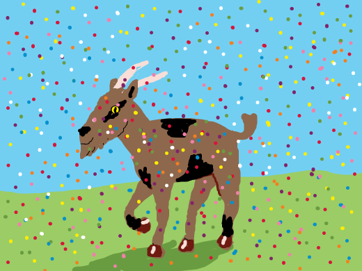 Goat in confetti rain