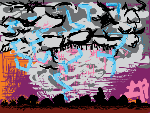 Lightning fills the sky