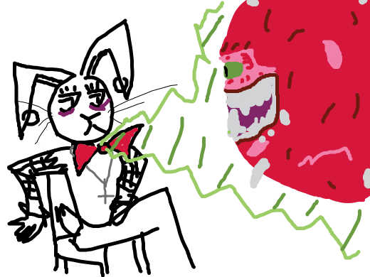 bunny anti-crist goth girl summoning a demon with a giant bow on her chest