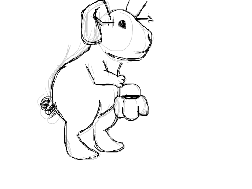 A chunky rabbit holds a jack-o-lantern. Their Halloween costume is one of those novelty arrow-through-the-head headbands.