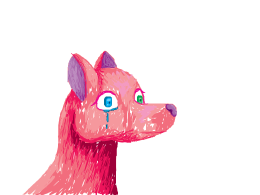 A pink animal head shown in picture and his blue tears appper.