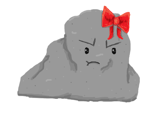 Angry rock wearing red bow