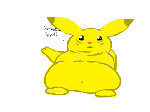 Poor Pikachu got fat because people fed him too much food. Even his eyes are fat.