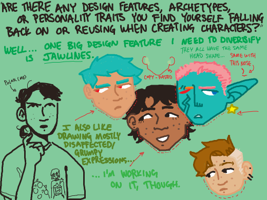 Are there any design features, archetypes, or personality traits you find yourself falling back on/reusing when creating characters?