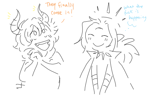 DJ's friend has horns and is really happy. DJ is smilling but has seen too much