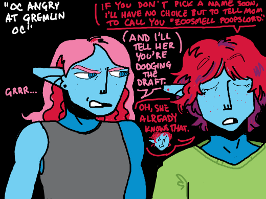 oc angry at gremlin oc. draw it with mouse (optional)
