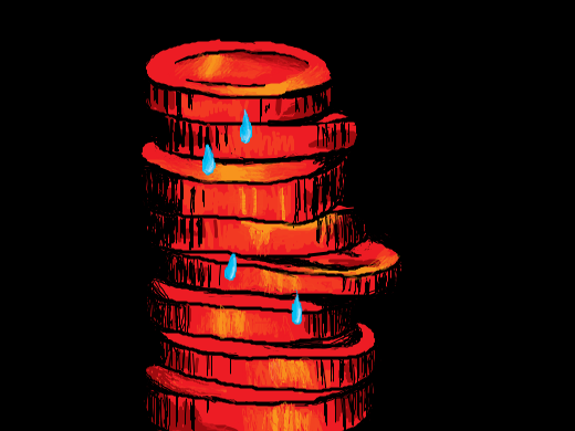 wet stack of coins