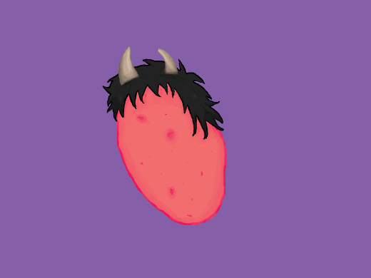 red potato with black hair and horns