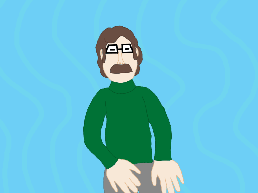 Mustache man with giant hands wearing a turtleneck