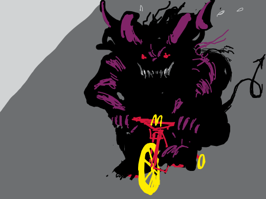 A black demon with red eyes has stolen the Macdonalds Trike!