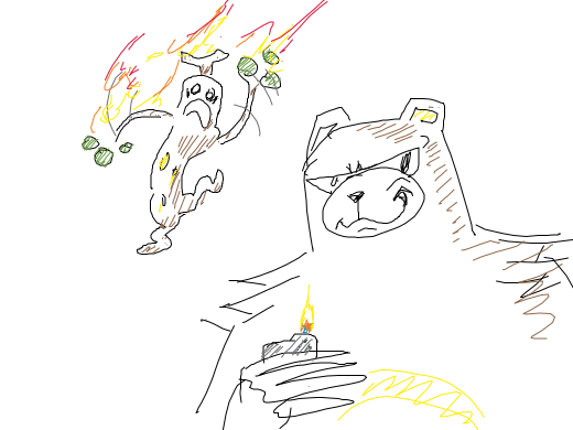 ursaring sets something on fire?