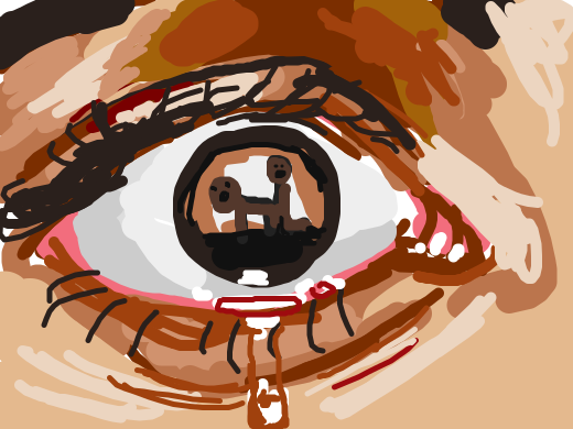 Extreme close up of someone's left eye after walking in on their parents having anal sex