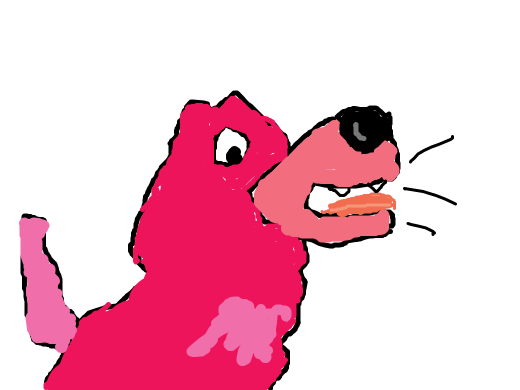 A pink dog, barking.