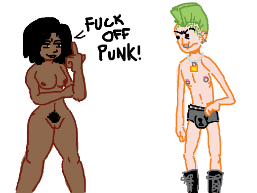 naked black girl telling punk to fuck off