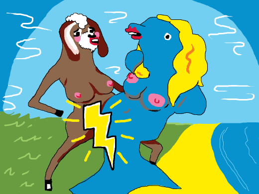 goat girl accidently fused with dolphin girl, kinda hot