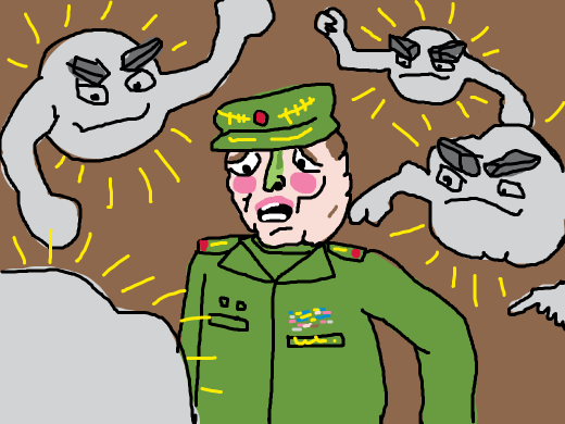 A confused/scared Russian general surrounded by Geodudes.
