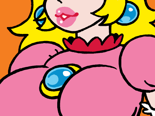 A closeup of Princess Peach's large voluptuous necklace gem! Also, her breasts are there.
