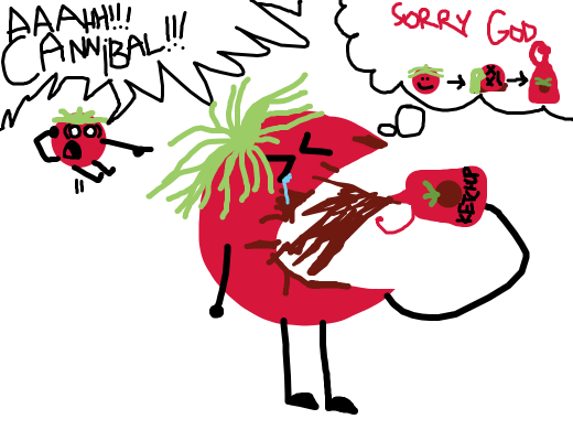 a tomato drinking ketchup
