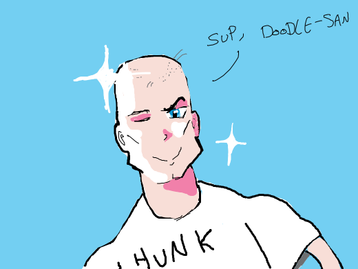 a cute bald anime hunk winks at you