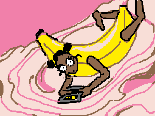 Banana girl playing on a DS