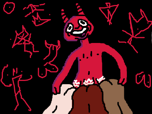 this dude has 3 fukkin hats and laughs maniacaly while fuking 3 girls--- theres drawings around them too, idk whats up w that