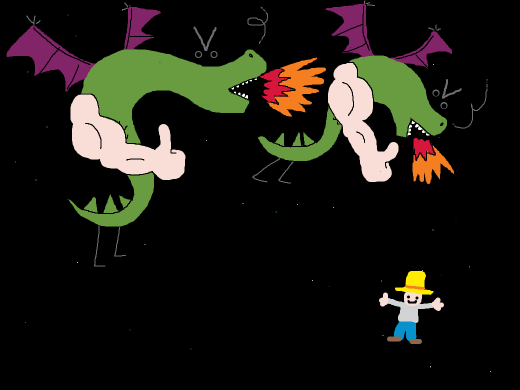 OMG THE BEST PICTURE EVER OF TWO DRAGONS IN SPACE GIVING THUMBS UP TO KID WITH A YELLOW HAT