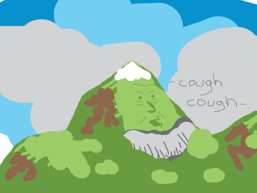 An old mountain (complete with a grey beard) coughs and talks about how things were back in the good old days.