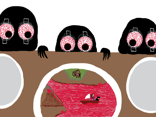 Traveling the ocean of hot lava on a dinner plate with your dog while &quote;they&quote; watch